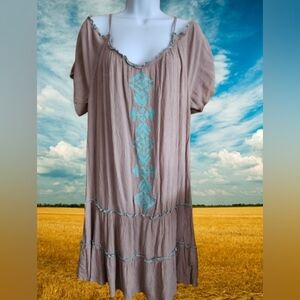 Umgee-Cold Shoulder Cotton Blend Boho Dress/ Tunic Size L